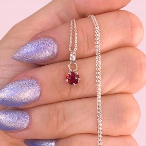 Cadena Rolo Espejado Fino y Dije Cubic Flor Rojo de Plata 925